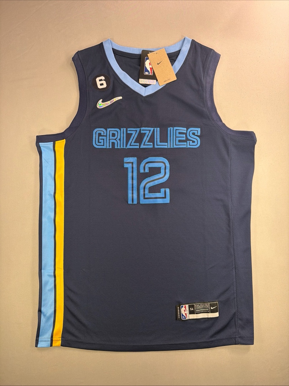 Nike Navy Grizzlies Ja Morant #12 Basketball Jersey with Light Blue and Yellow